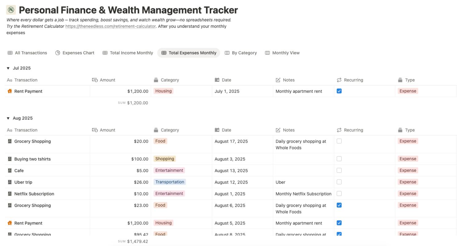 Notion money forecast template preview 1